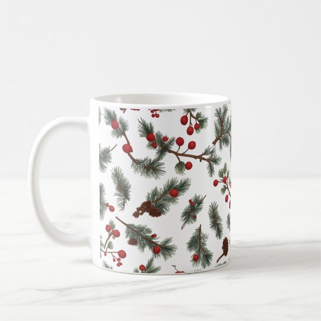Mug de Noël Motif de la couronne de bois classique (Gauche)
