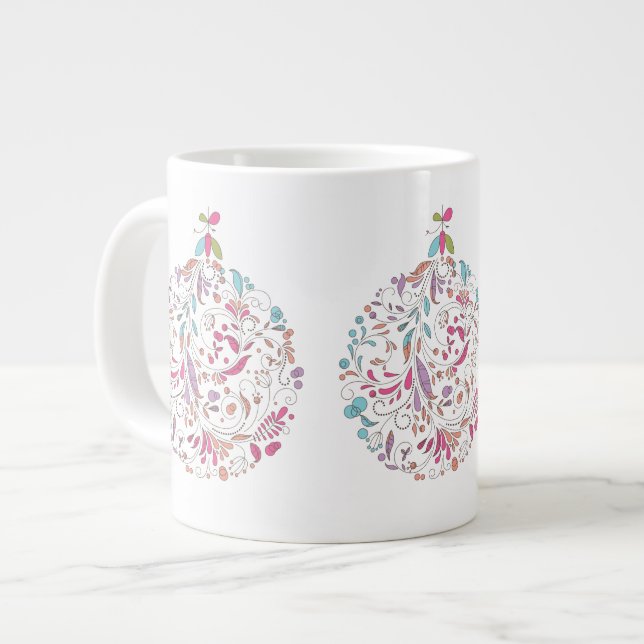 Mug de Noël, Pastel Floral Ornement Design (Devant gauche)
