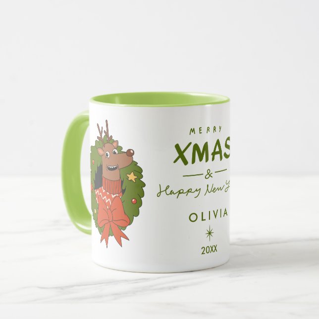 Mug de Noël personnalisé avec renne | Fêtes (Devant gauche)