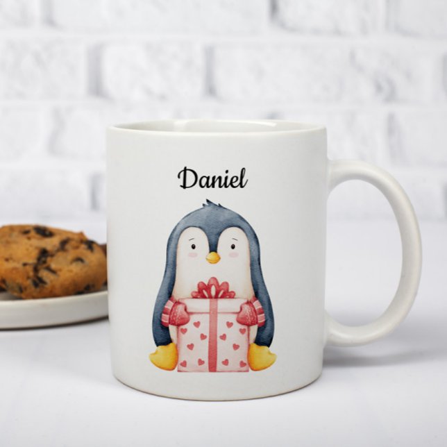 Mug de Noël personnalisé avec un pingouin mignon  (Créateur téléchargé)