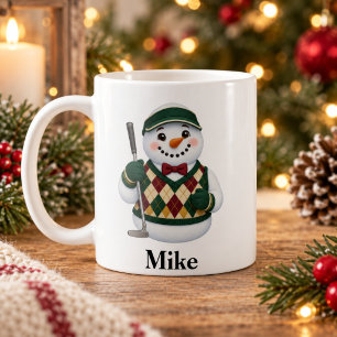 Mug de Noël personnalisé pour golfeur avec bonhomm