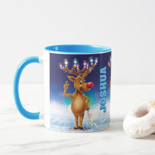 Mug de Noël personnalisé, Rudolph et lumières. Mug