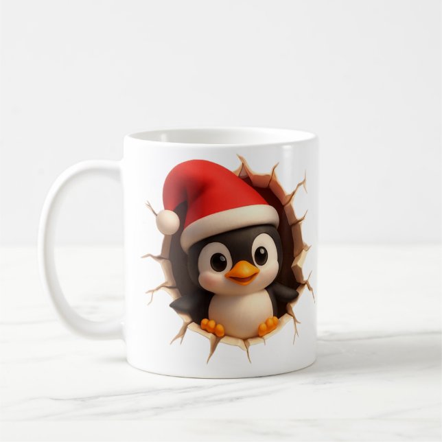 Mug de Noël pingouin mignon - Nom personnalisé Cha (Gauche)