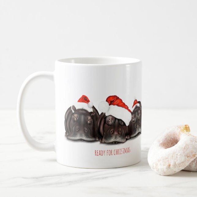 Mug de Noël 'Prêt pour Noël' Hippopotames endormis (Avec donut)
