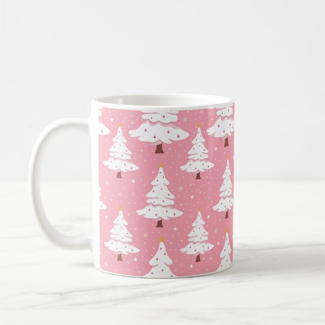 Mug de Noël rose avec Motif d'arbre de Noël (Gauche)