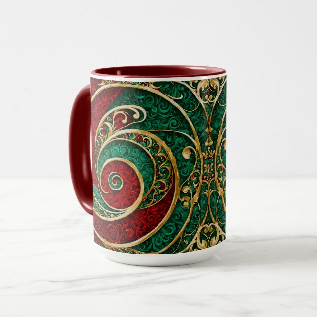 Mug de Noël Rouge Or Vert Vacances (Devant gauche)