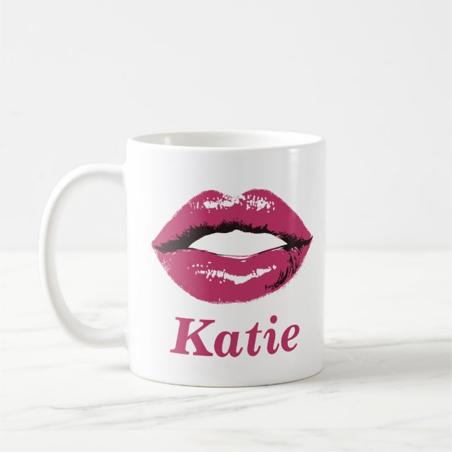 Mug de nom personnalisé élégant avec lèvres roses (Gauche)