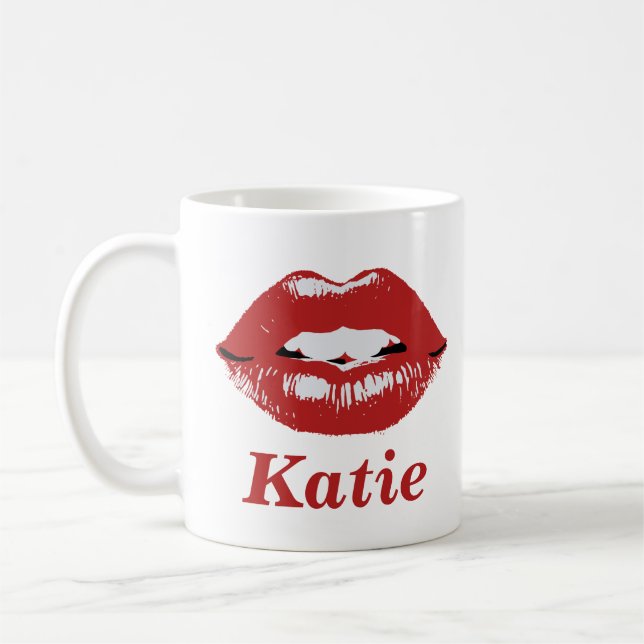 Mug de nom personnalisé élégant avec lèvres rouges (Gauche)