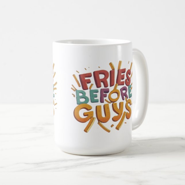 Mug de nourriture amusante - Fries avant les gars (Devant droit)