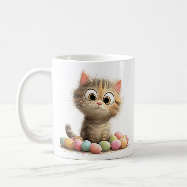 Mug de Pâques avec chaton mignon et œufs pastel (Gauche)