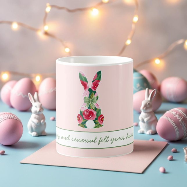Mug de Pâques personnalisé avec lapin de Pâques ro (Personalized Easter Bunny Mug with Pastel Pink)
