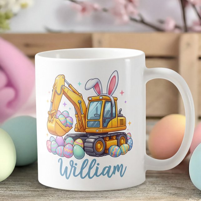 Mug de Pâques personnalisé avec nom et excavatrice (Créateur téléchargé)
