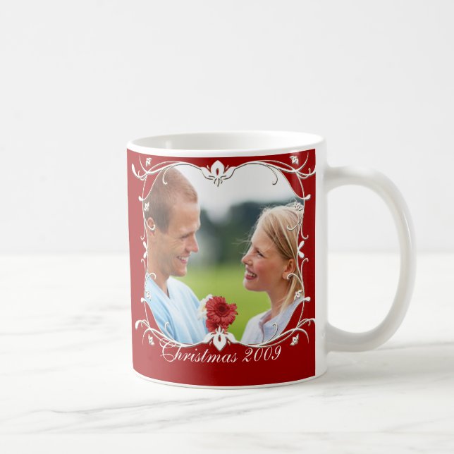Mug de photos de Noël rouge avec frontière verte (Droite)