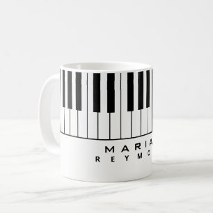 Mug de piano blanc noir avec nom de pianiste