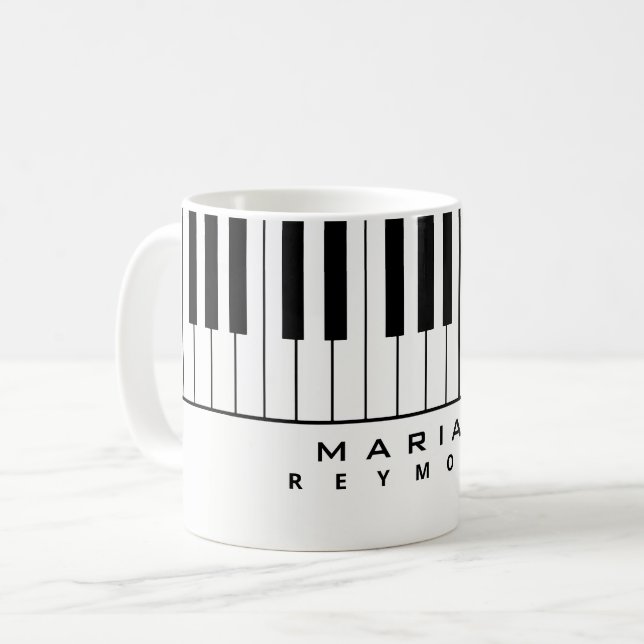 Mug de piano blanc noir avec nom de pianiste (Devant gauche)