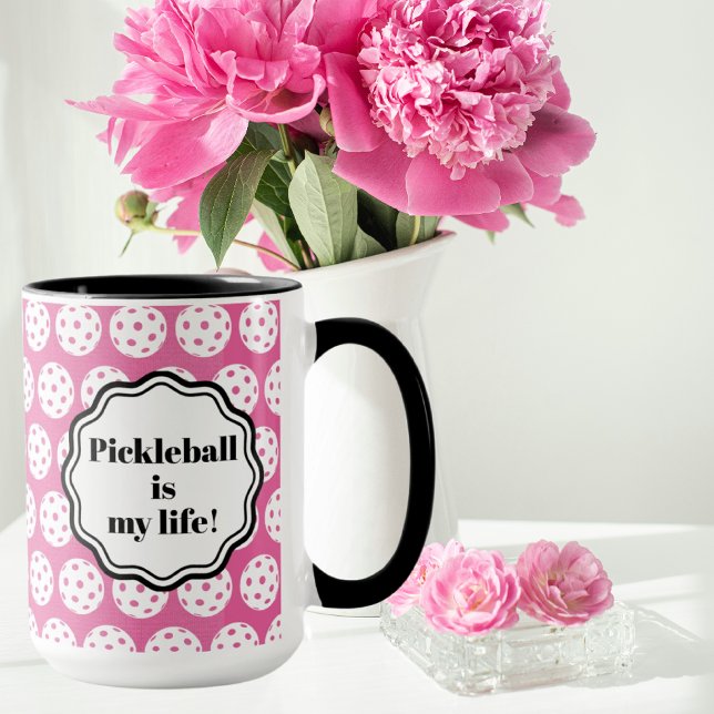 Mug De Pickleball Rose Et Blanc Personnalisé (Personalized with your own name or message.)