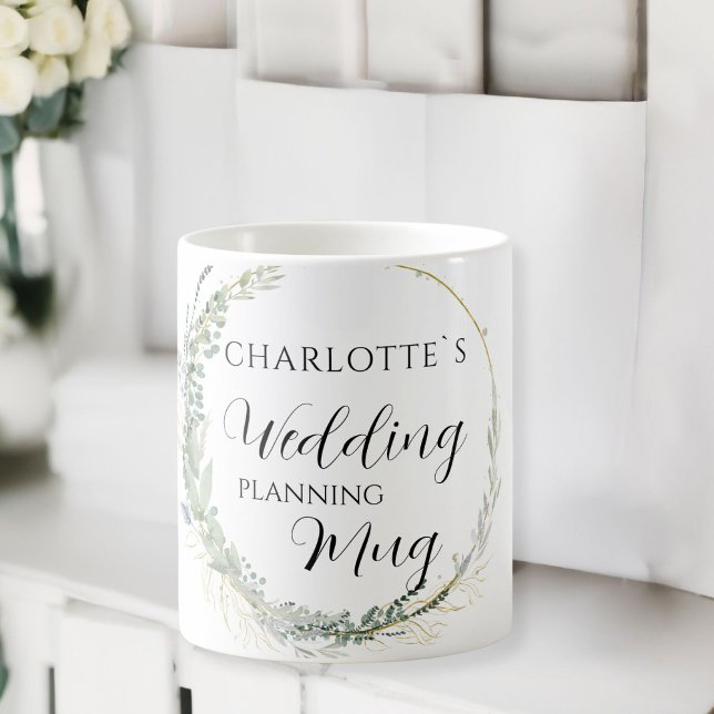 Mug de planification de mariage personnalisable    (Customer specific, floral "Wedding-Planning-Mug". Coffee Mug, with the name of the Bride..)
