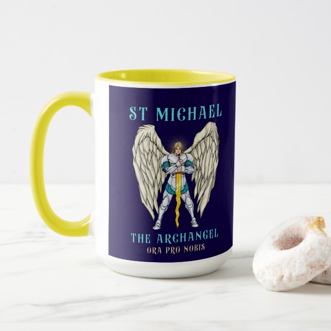 Mug de prière catholique Saint Michel l'Archange (Avec donut)