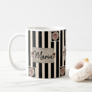 Mug de rayures noires beige victorienne