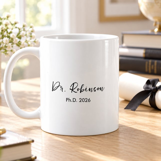 Mug de remise de diplôme de doctorat à script élég (Créateur téléchargé)