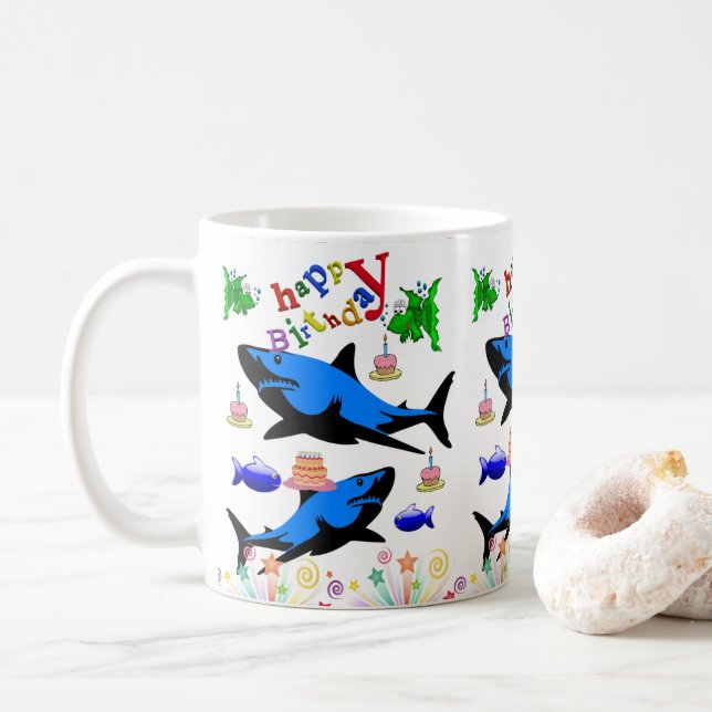 Mug de requins joyeuse Mug d'anniversaire (Avec donut)