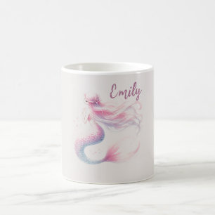 Mug de sirène rose Pastel personnalisé - Nom perso