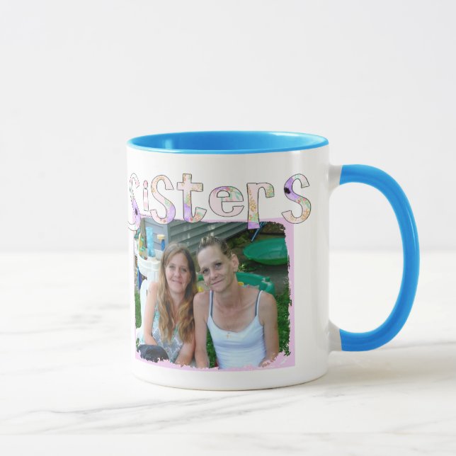 Mug de soeur avec photo et citation dans le coeur  (Droite)