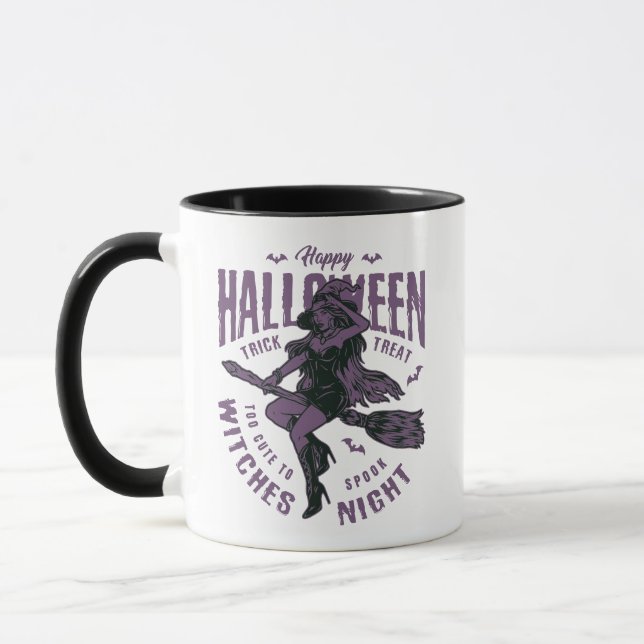 Mug de sorcière volante d'Halloween - "Trop mignon (Gauche)