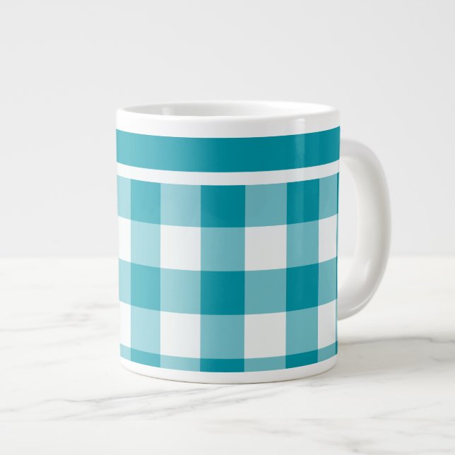 Mug de taille Jumbo, En vichy Turquoise et blanc (Devant droit)