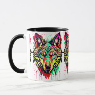Mug de tête de loup coloré - Mug de loup - Loup