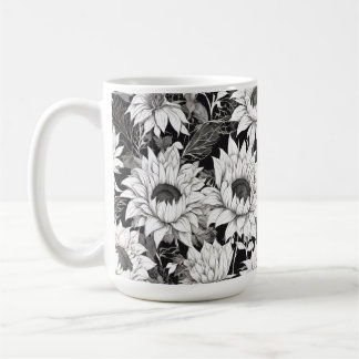 Mug de tournesol noir et blanc. Coffee Cup Lui Cad