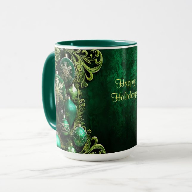 Mug de vacances aux ornements décoratifs verts (Devant gauche)
