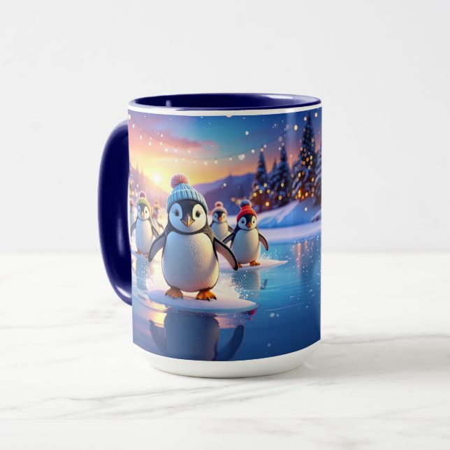 Mug de vacances avec de mignons manchots en chapea (Devant gauche)