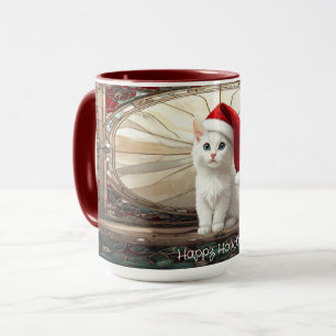 Mug de vacances avec un petit chat blanc et un cha