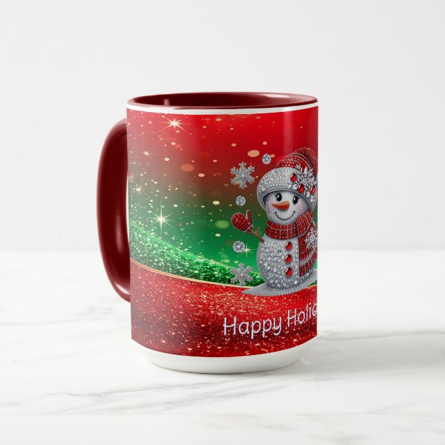 Mug de vacances bonhomme de neige Strass (Devant gauche)