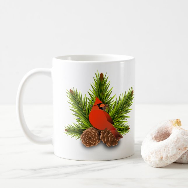 Mug de vacances de Noël Cardinal et pommes de pin (Avec donut)