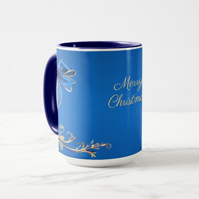 Mug de vacances Fleur Or Bleu (Devant gauche)