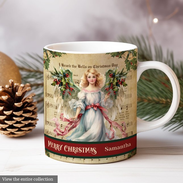 Mug de vacances personnalisé Célébration de l'ange (Personalized Holiday Mug Retro Angel Celebration)
