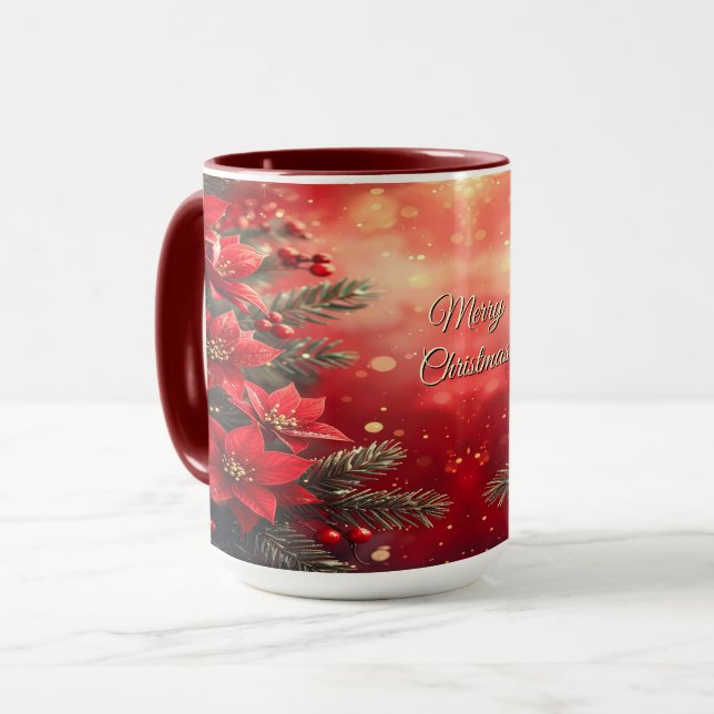 Mug de vacances Poinsettias et Baies Rouges (Devant gauche)