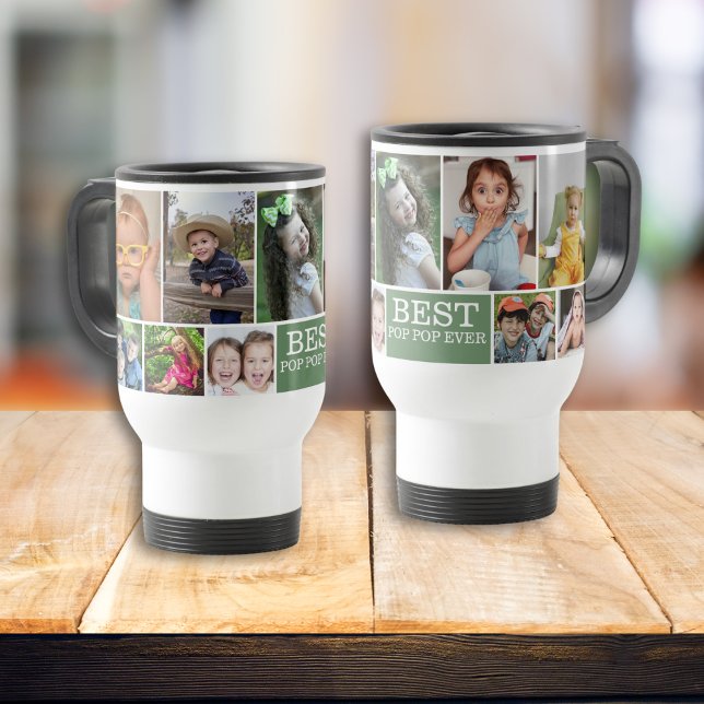 Mug De Voyage 10 Photo Collage Meilleur Pop Pop Ever Green Grand (10 Photo Collage Best Pop Pop Ever Green Grandpa Travel Mug
)