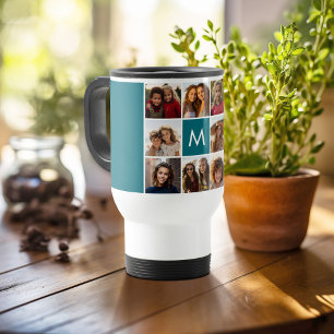Mug De Voyage 11 Grille de Collage de Photos avec Monogramme