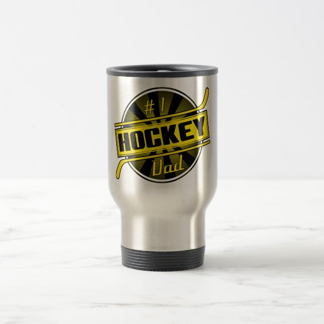Mug De Voyage #1 Papa de hockey (noir / or) (Centre)