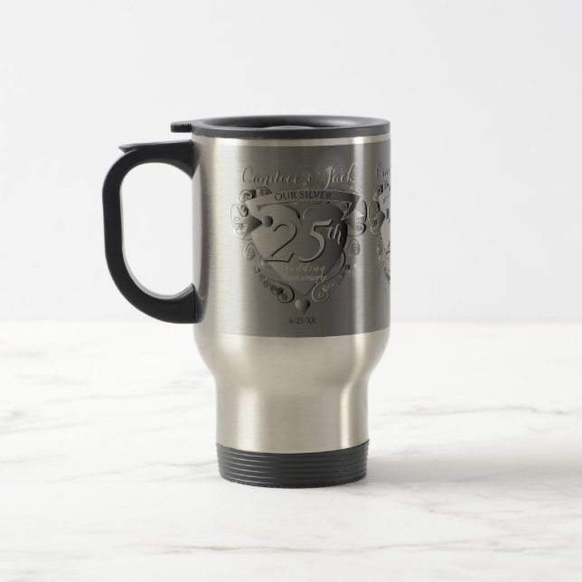 Mug De Voyage 25e anniversaire de Mariage d'argent Emblème cardi (Gauche)