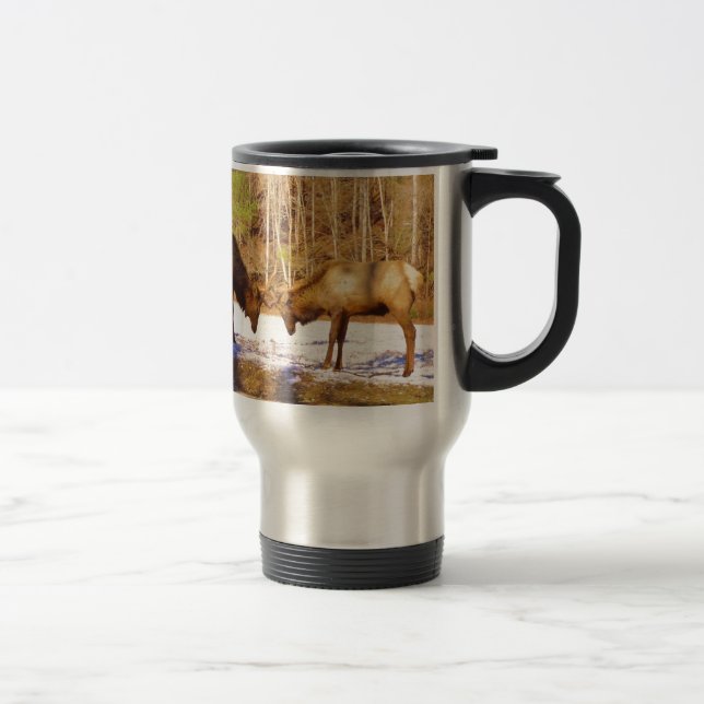 Mug De Voyage 2~ deux Bull Elk dans la neige (Droit)