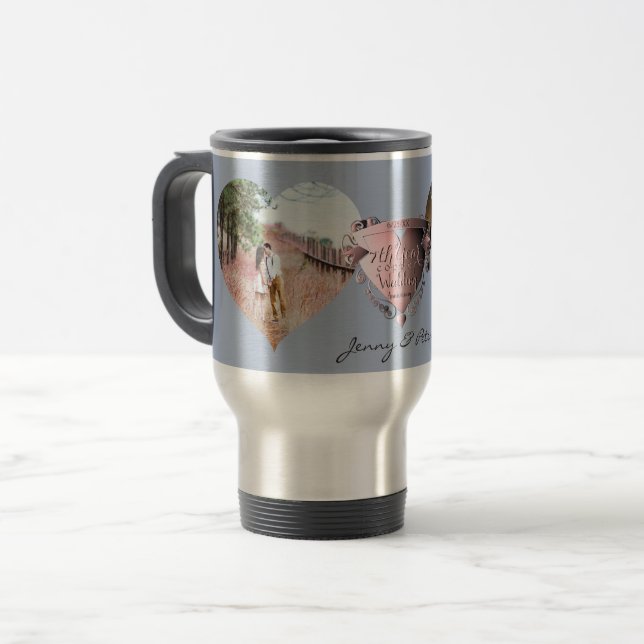 Mug De Voyage 2 photos 7e anniversaire Mariage Coeur de cuivre  (Devant gauche)