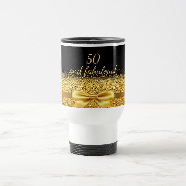 Mug De Voyage 50 fabuleux anniversaire noir or élégant nom (Centre)