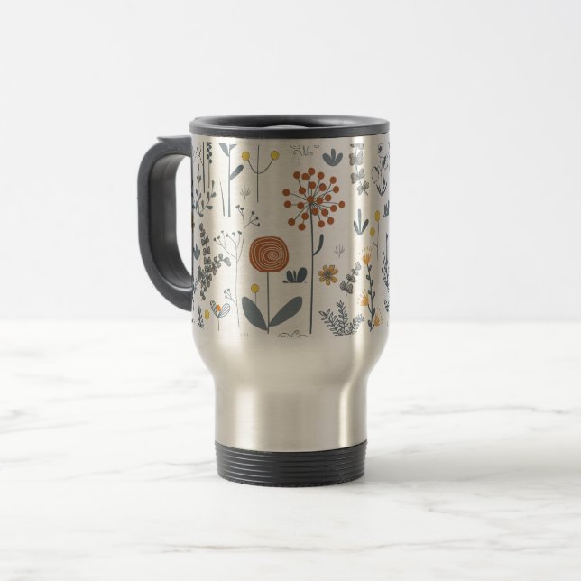 Mug De Voyage Abstrait moderne Floral sans couture Motif (Devant gauche)