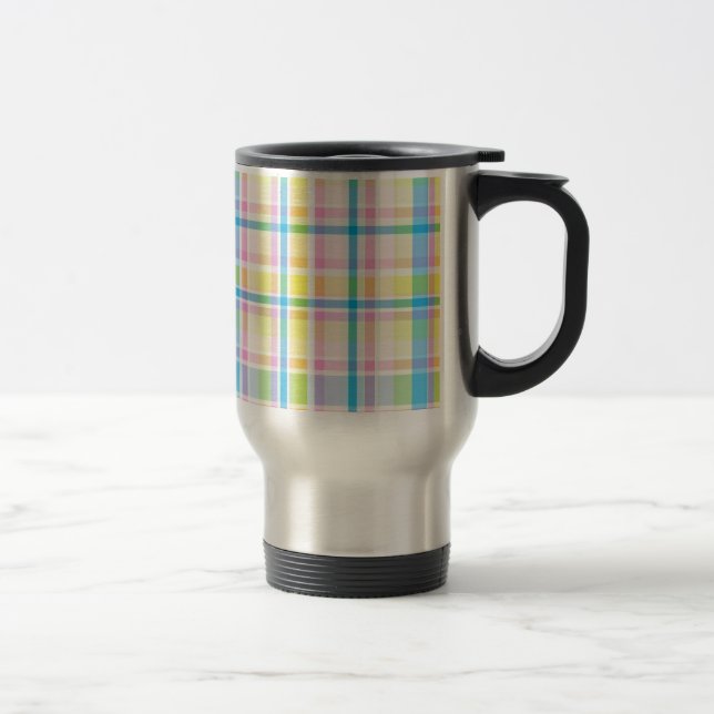 Mug De Voyage Accessoires tendance à motif tartan rose jaune ble (Droit)