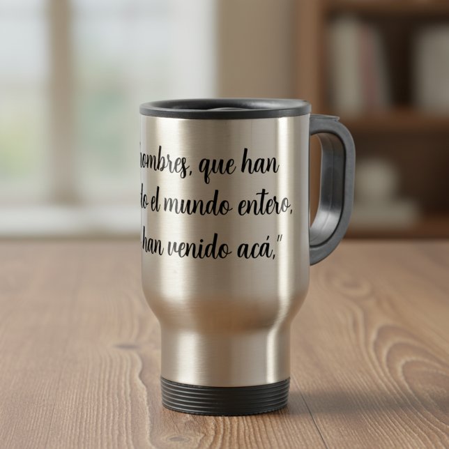 Mug De Voyage Actes Verse de la Bible espagnole 17 Héchos 17 (Acts 16 Christian message for pastors, travel mug, custom Spanish text Con Jesús en camino)