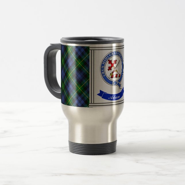 Mug De Voyage Adam Clan Badge & Tartan Personnalisé (Devant gauche)